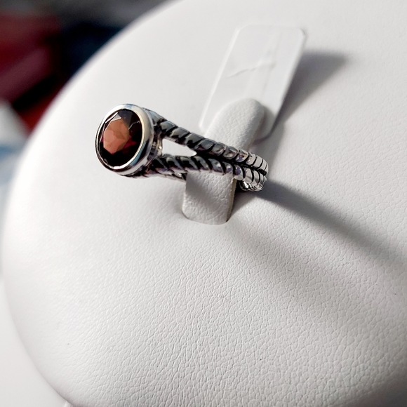 Garnet Oxidized Hoop Earrings & Ring Set, 925S.S - Picture 9 of 13